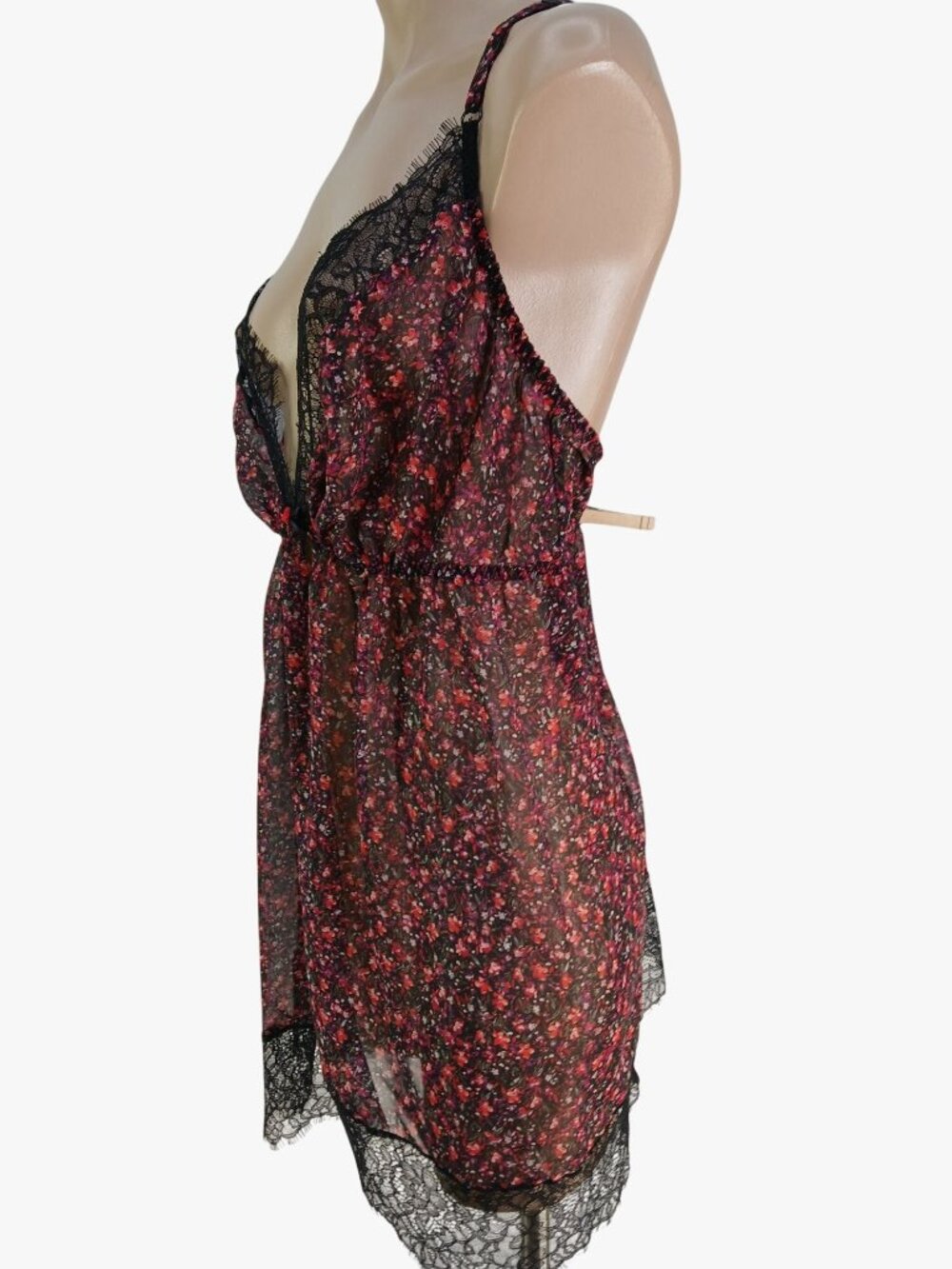 Cacique Floral Babydoll Nighty 4X Lingerie Sheer Lace Kimono Robe Black Red Flor - Picture 8 of 16